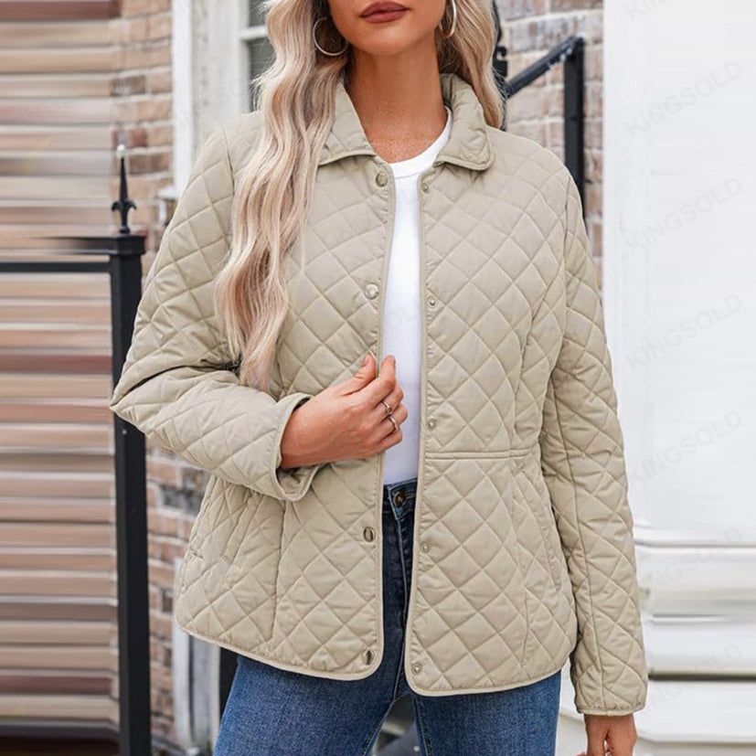 Giacca Trapuntata Donna Tinta Unita – Stile Casual con Collo a Rever Caldo