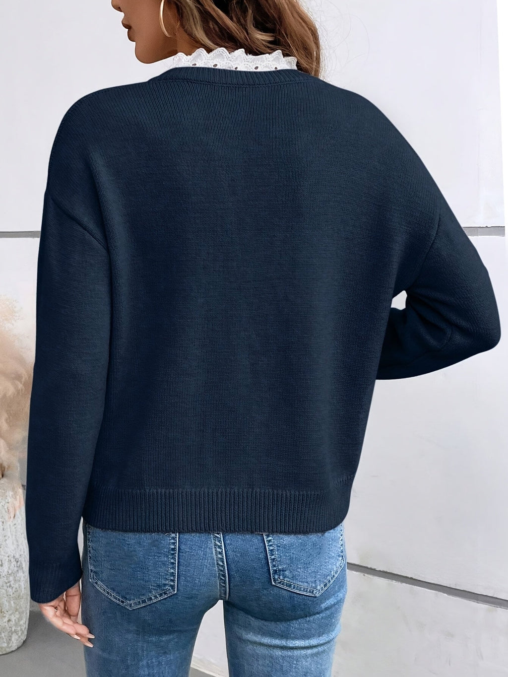 Elegante maglione con scollo a V da donna – Pullover casual a maniche lunghe