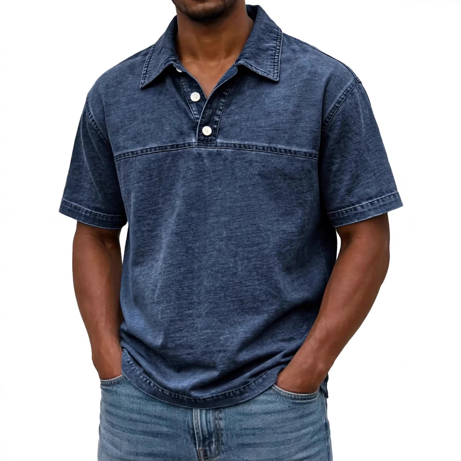 Elegant vintage solid-color polo for men – Short-sleeve knit shirt
