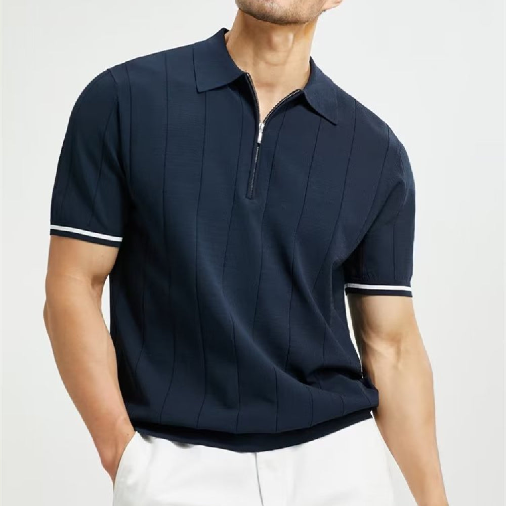 Polo da uomo alla moda a maniche corte – Top estivo con collo con cerniera