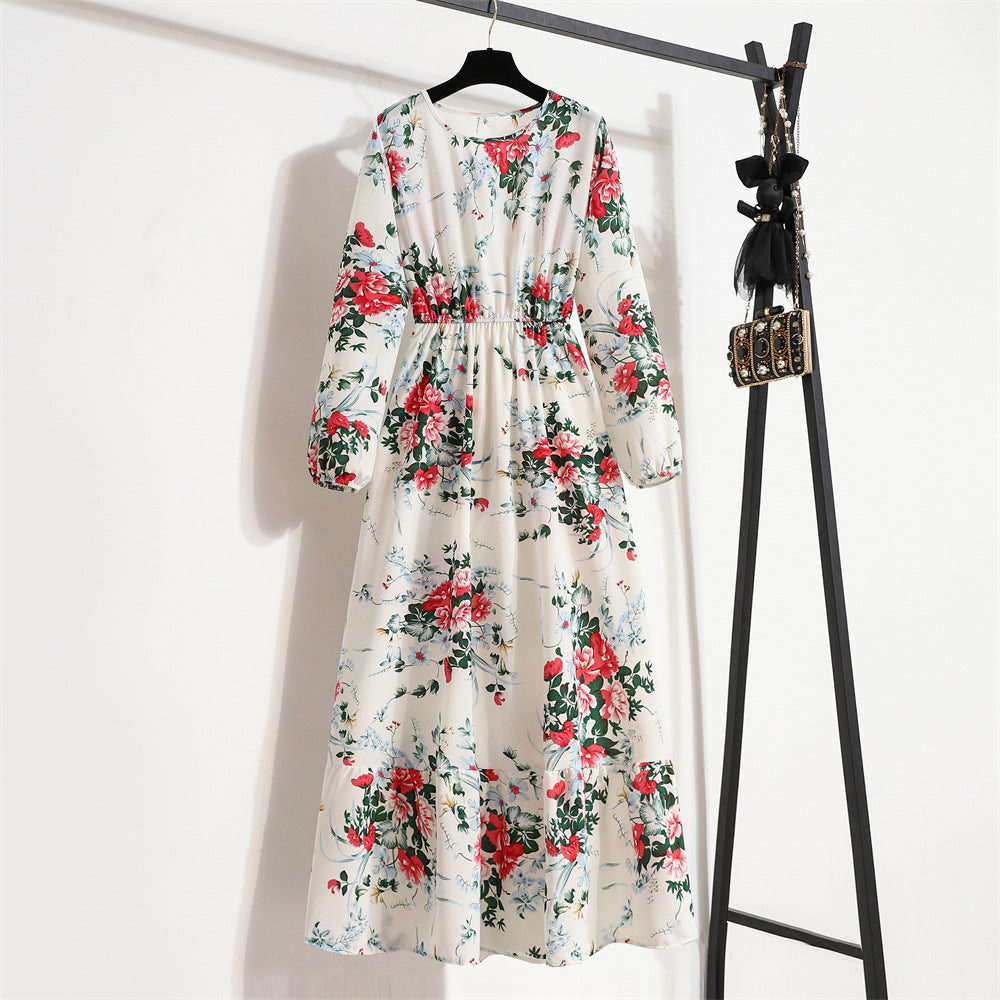 Abito versatile in chiffon floreale da donna - Elegante stile scollo rotondo