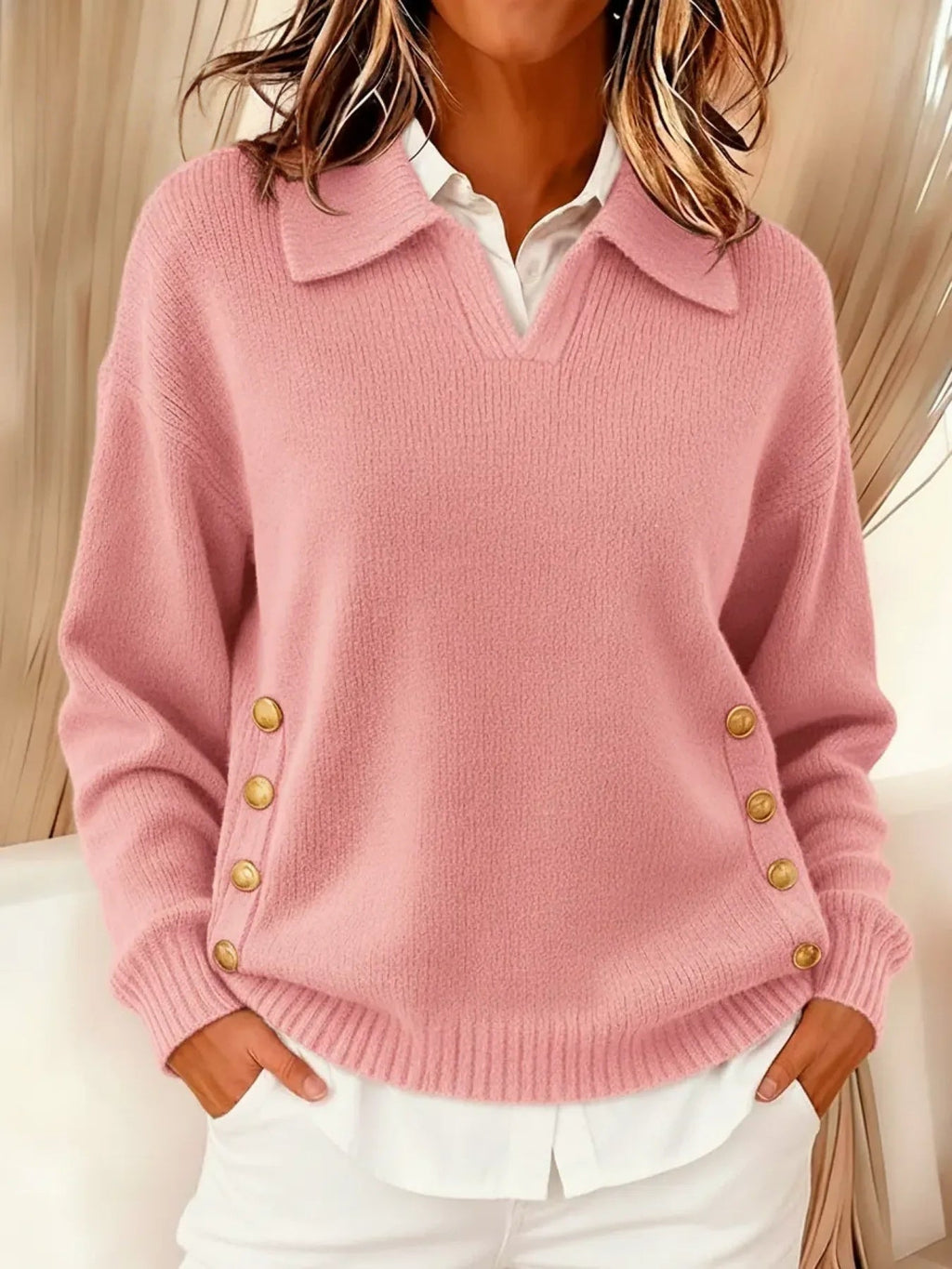 Maglione donna collo polo con bottoni - Semplice ed elegante