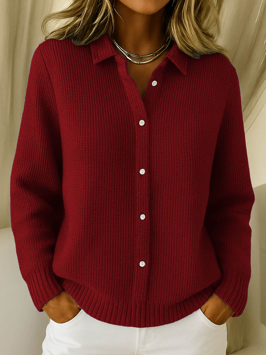 Cardigan da donna in maglia morbida con bottoni – Maniche lunghe classiche