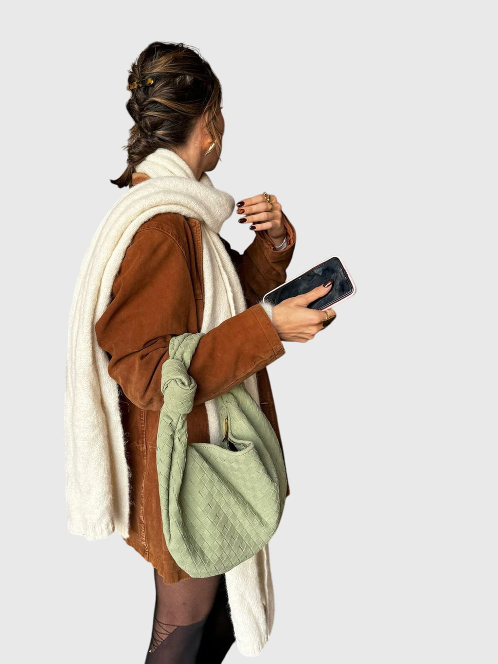 Borsa Donna Media in Suede Intrecciato – Stile Elegante con Nodo Quotidiano