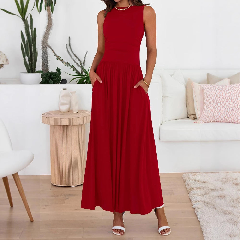 Abito lungo donna fluido con tasche
