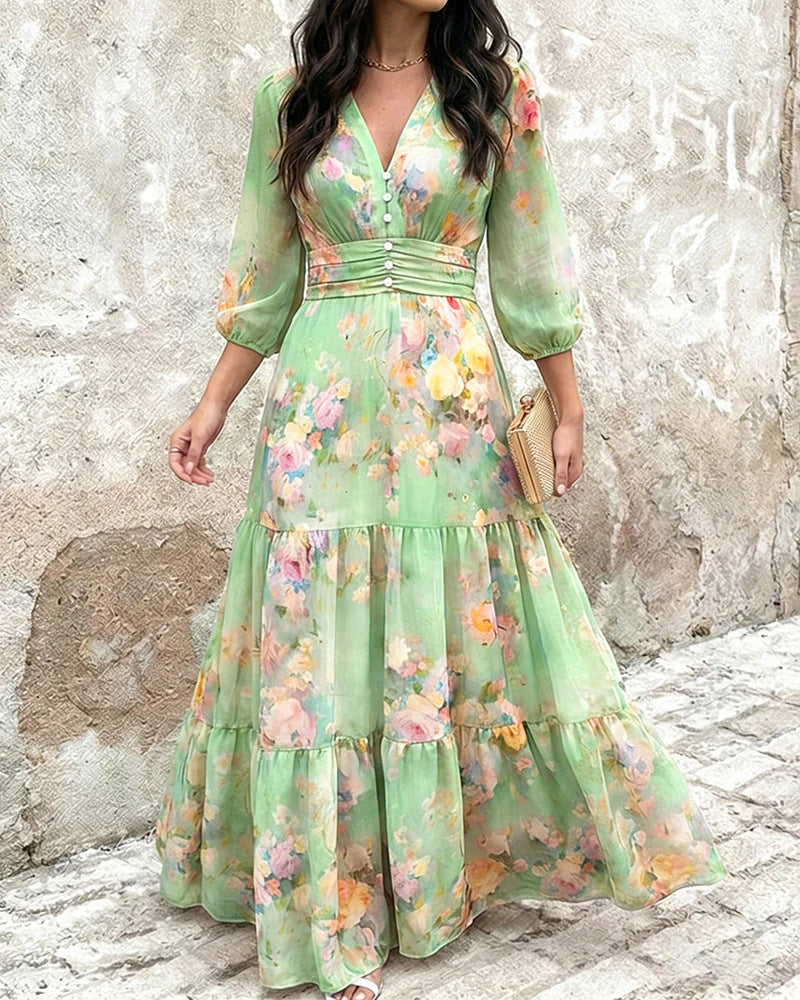Abito donna con volant sovrapposti e maniche a tre quarti - Elegante e femminile