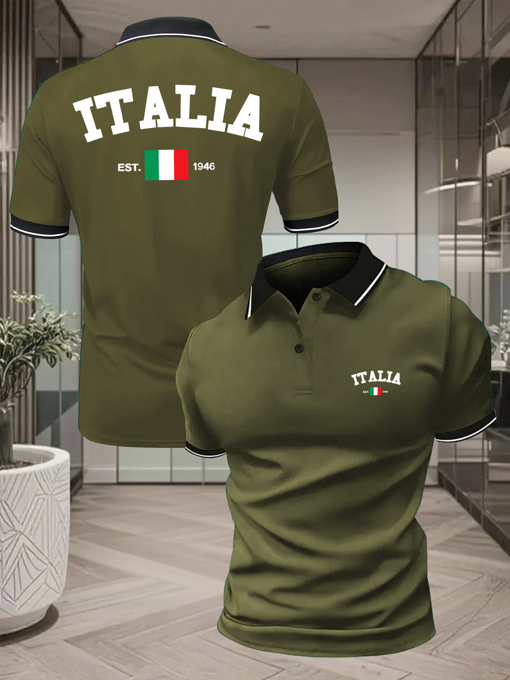 Polo uomo a maniche corte con stampa italiana - Traspirante e versatile