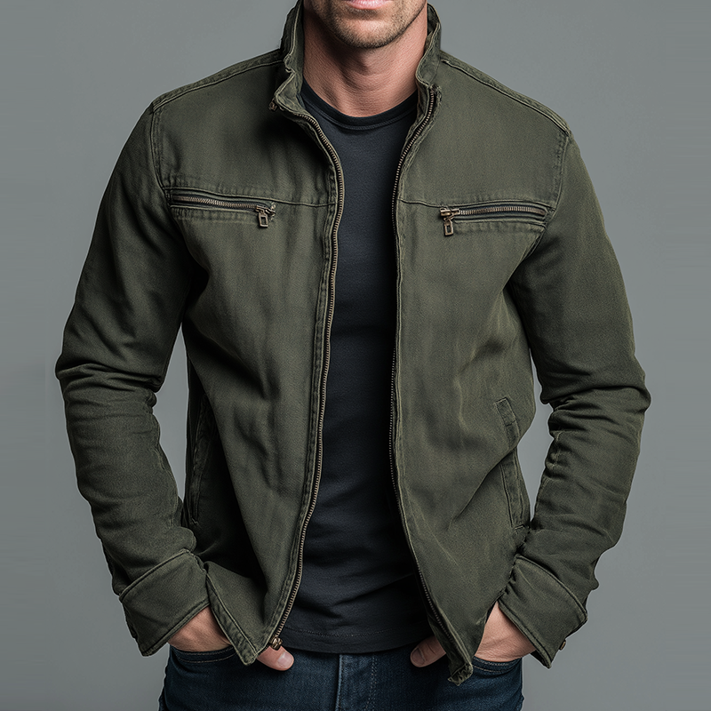 Giacca da uomo in cotone stile vintage - Con zip e casual