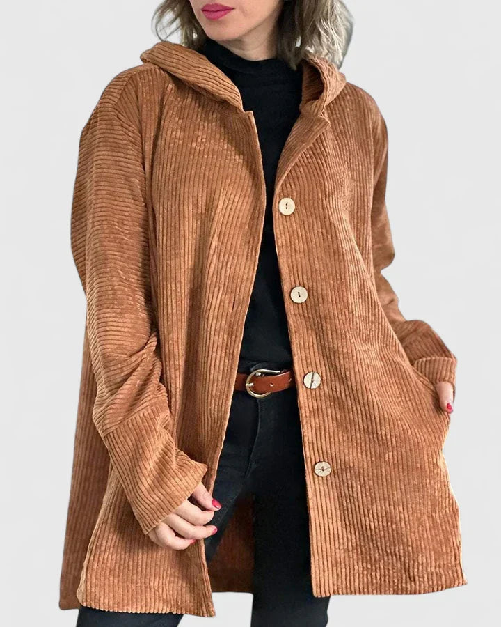 Giacca con cappuccio a coste da donna – Cappotto casual premium dalla vestibilità rilassata