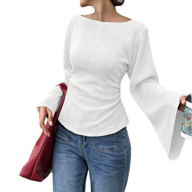 Top donna a costine con maniche svasate - Aderente ed elegante