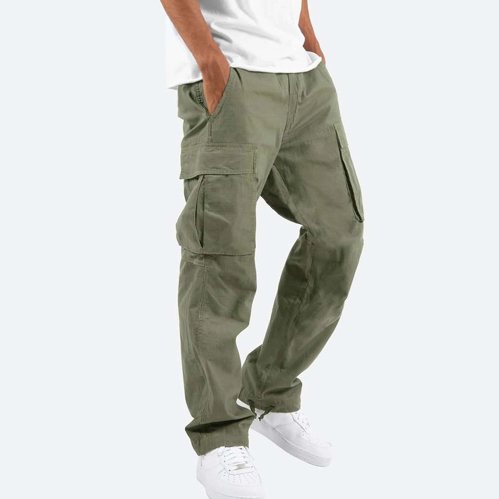 Pantaloni cargo a gamba larga da uomo - Vestibilità rilassata - Pantaloni casual in misto cotone