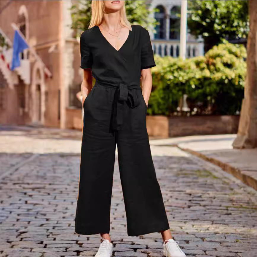 Tuta donna color block a maniche corte dal taglio morbido