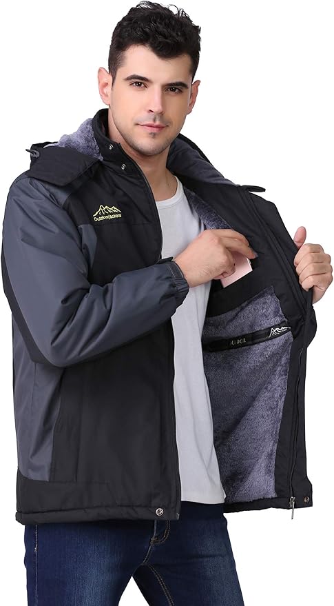 Giacca da uomo con fodera in pile Premium Outdoor - Cappotto impermeabile con cappuccio