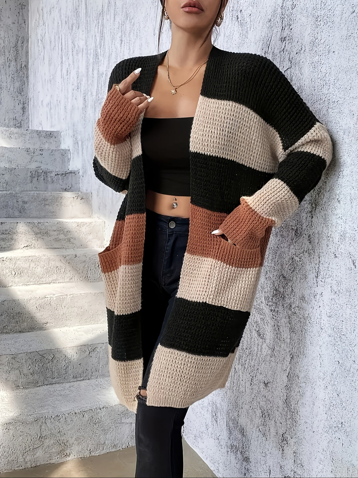 Cardigan lungo donna color block - Moderno e confortevole