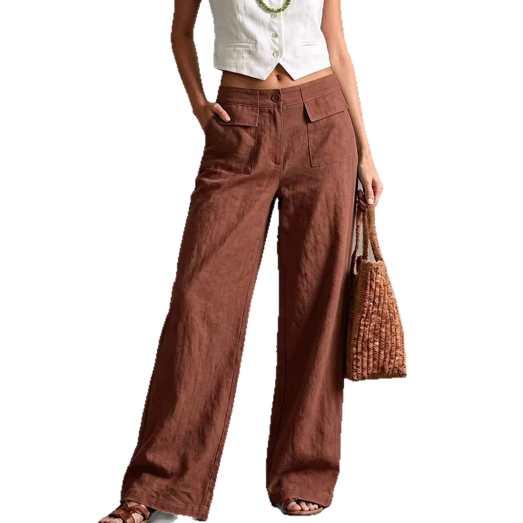 Womens Solid-color Fashionable Loose Casual Elastic-waist Trousers
