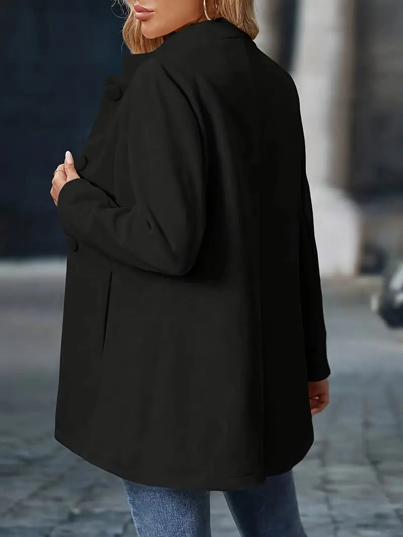 Elegante cappotto invernale di media lunghezza per donna – Cappotto con collo alto e bottoni