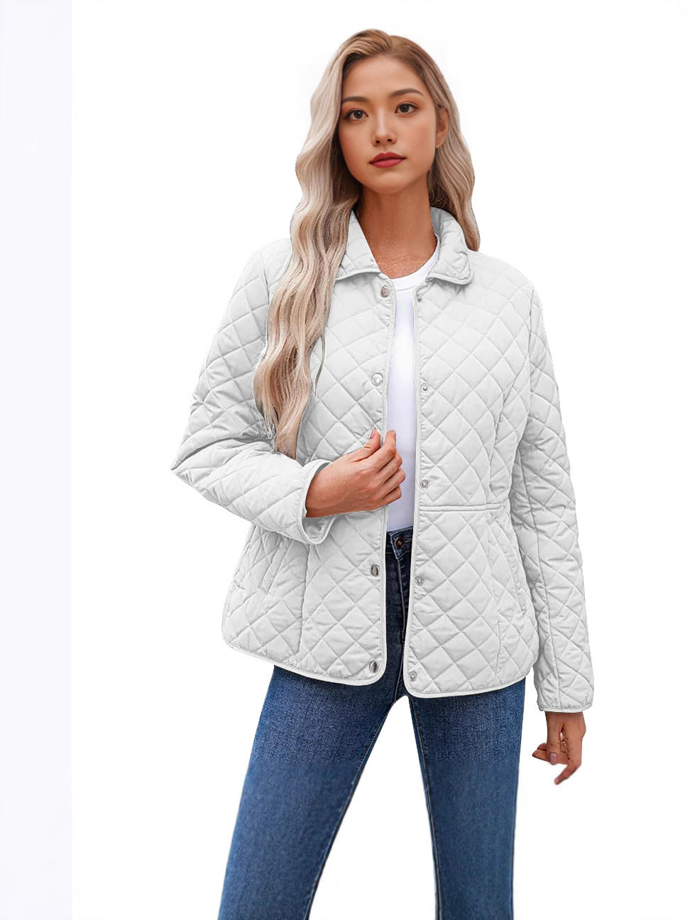 Giacca Trapuntata Donna Tinta Unita – Stile Casual con Collo a Rever Caldo