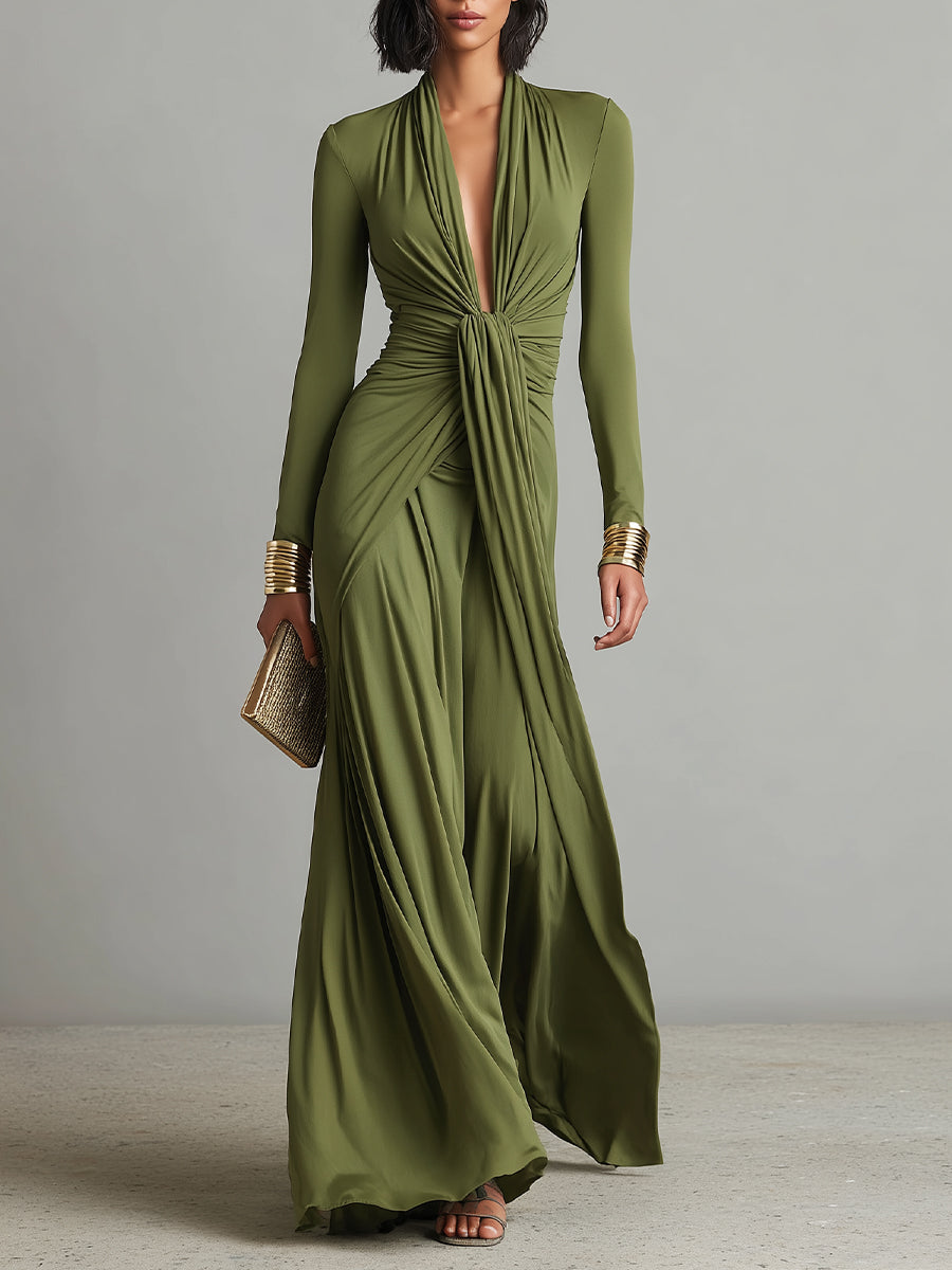 Abito maxi da donna con scollo a V profondo - Elegante e fluido