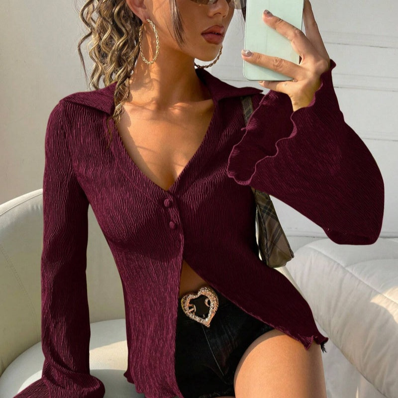 Top femme rétro en maille dense à manches longues - Doux et facile à porter