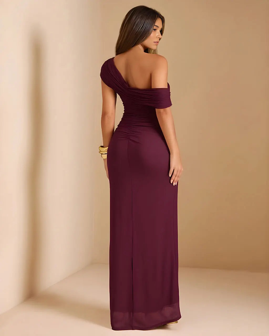 Abito maxi monospalla da donna arricciato - Chic e raffinato