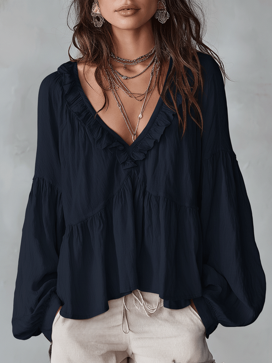 Blusa bohémien da donna con volant – Stile vintage leggero e romantico