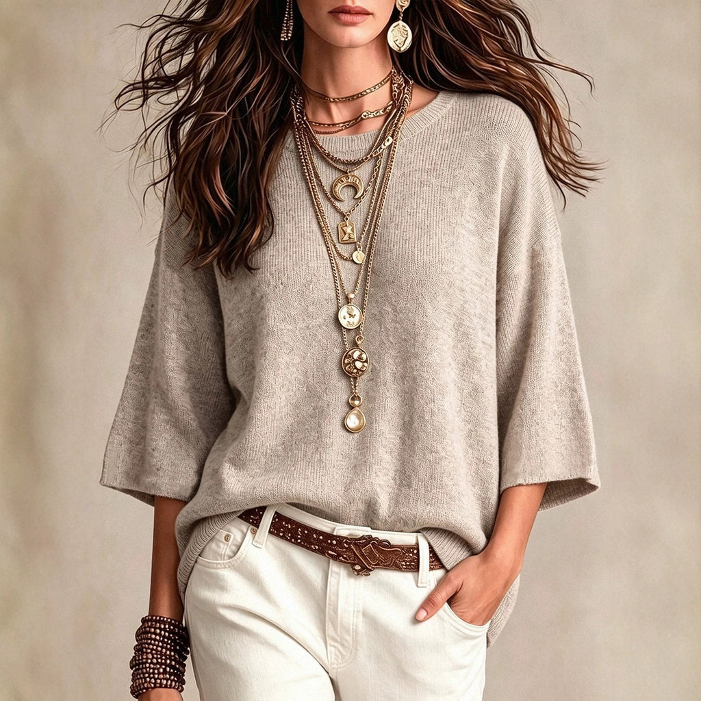 Maglione ampio da donna con maniche larghe e girocollo