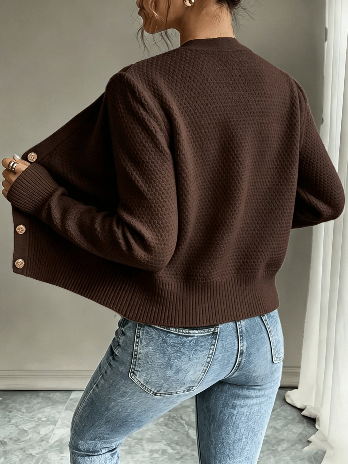 Cardigan donna a trecce con bottoni - Elegante e morbido