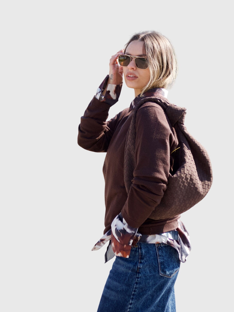 Borsa Donna Media in Suede Intrecciato – Stile Elegante con Nodo Quotidiano