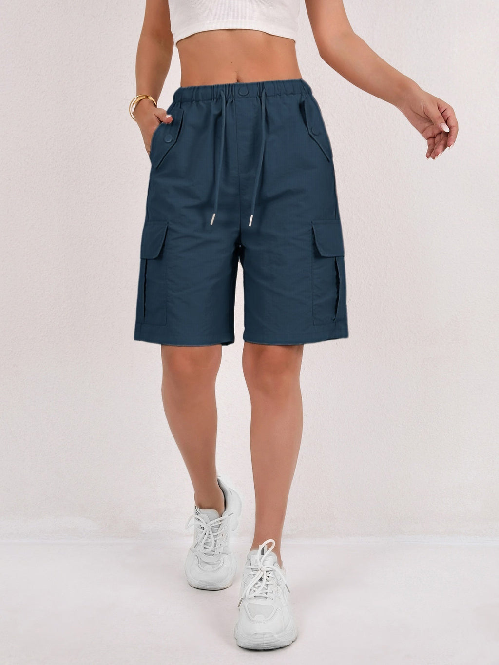 Short cargo Via rosa cipria da donna con vita elasticizzata