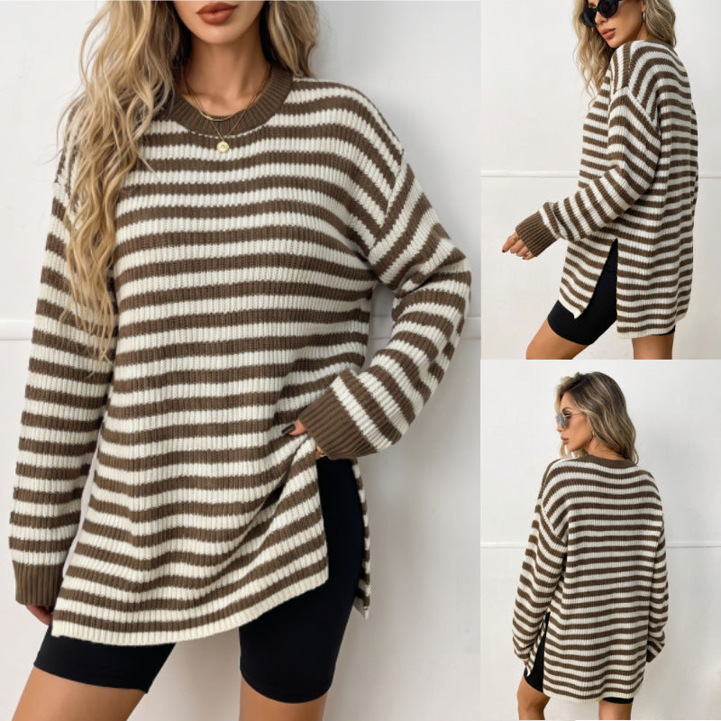 Striped women's sweater with dropped sleeves - Soft and casual