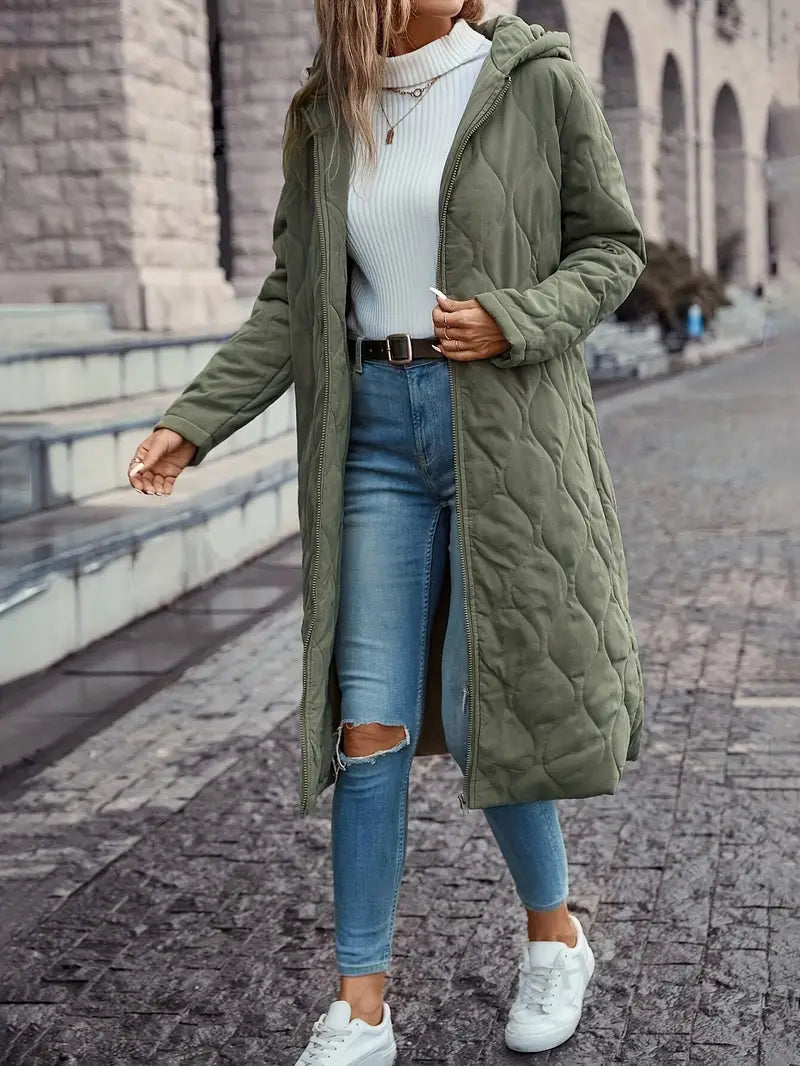 Cappotto trapuntato in cotone con cappuccio e maniche lunghe