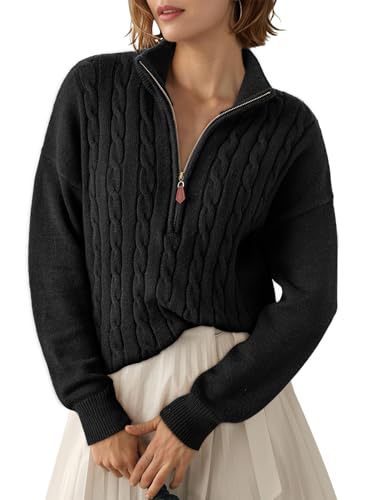 Pull pour femme à demi-zip et col montant - Rétro et confortable