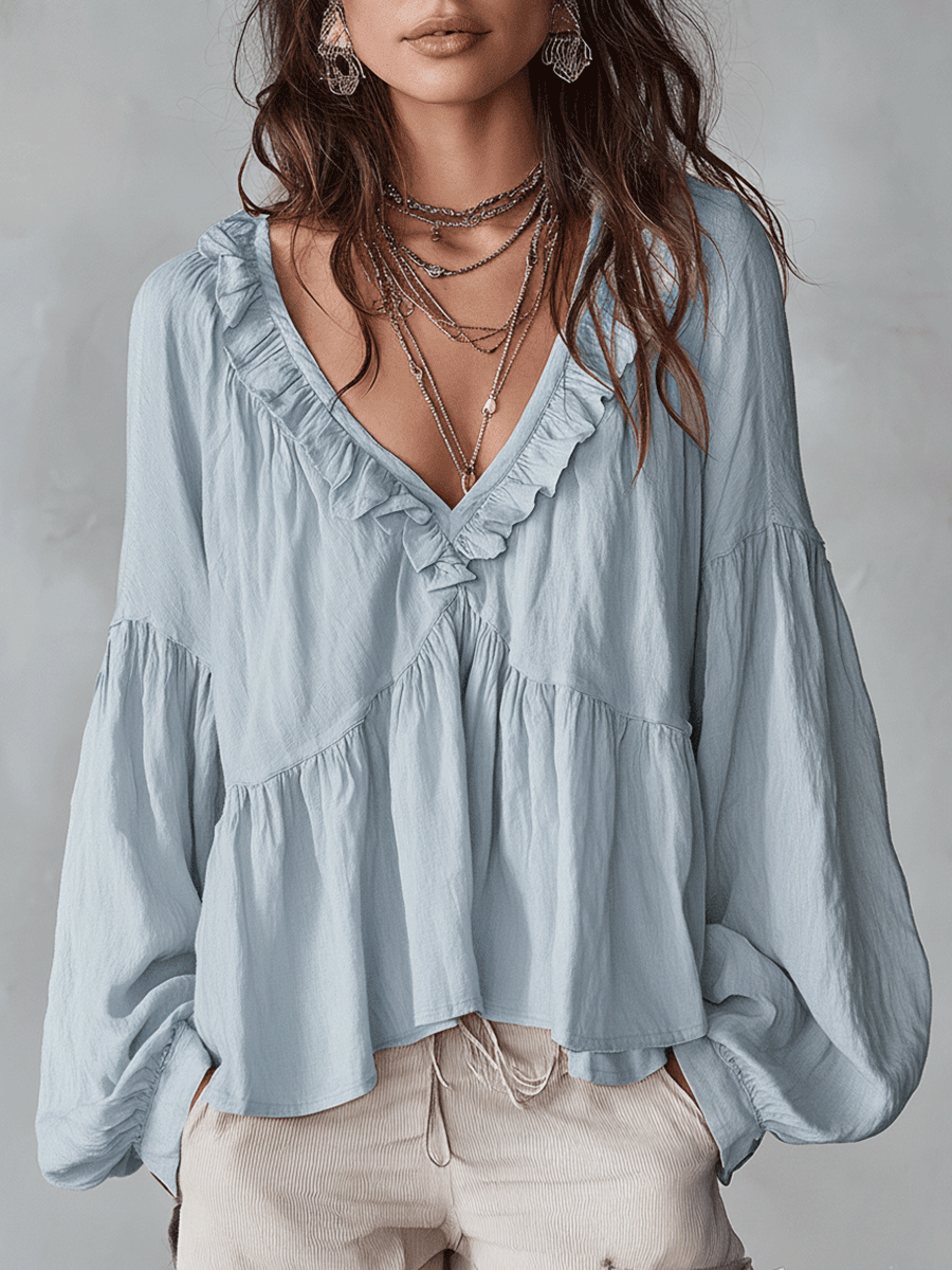 Blusa bohémien da donna con volant – Stile vintage leggero e romantico
