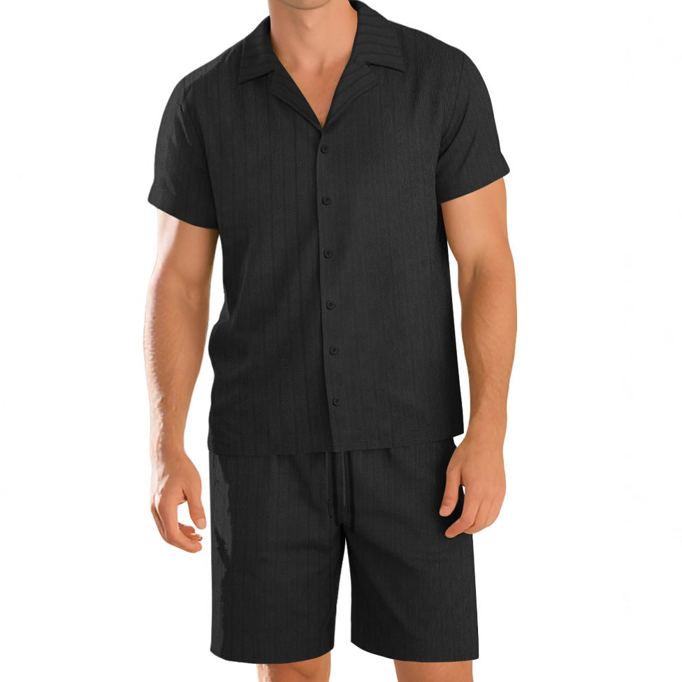 Completo casual da uomo con camicia e pantaloni – Completo resistente a maniche corte per tutti i giorni