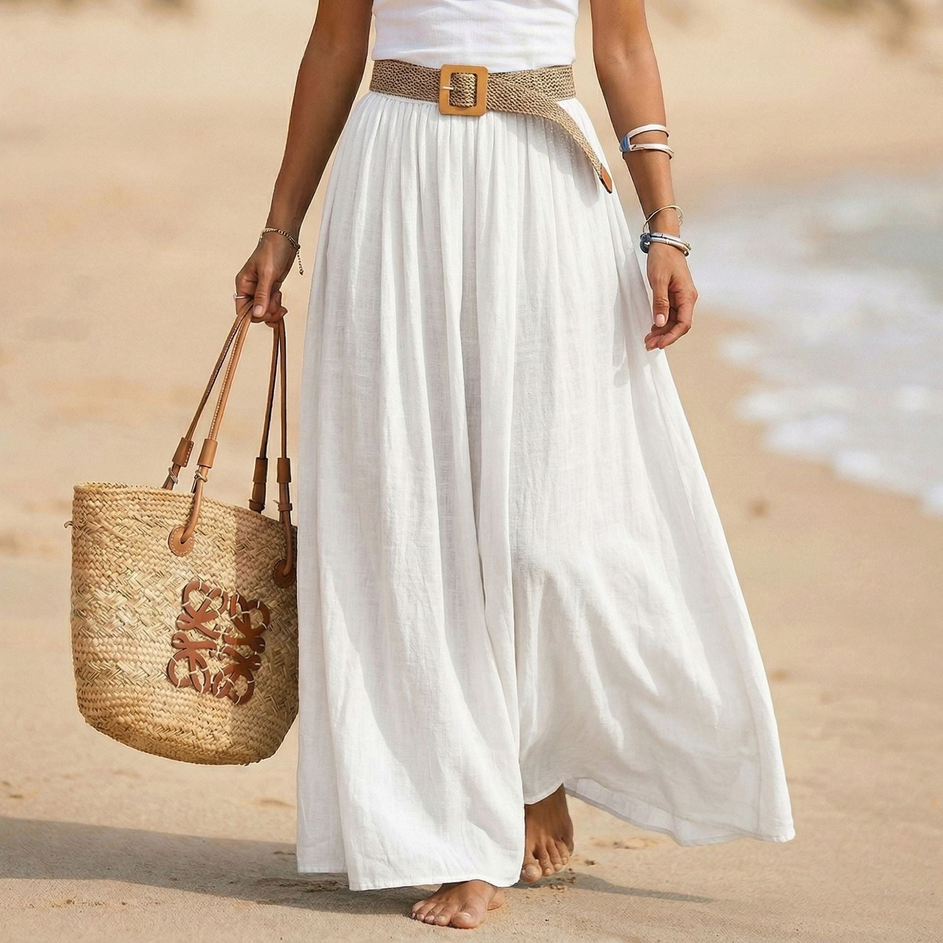 Abito maxi donna svasato con vita morbida stile mare