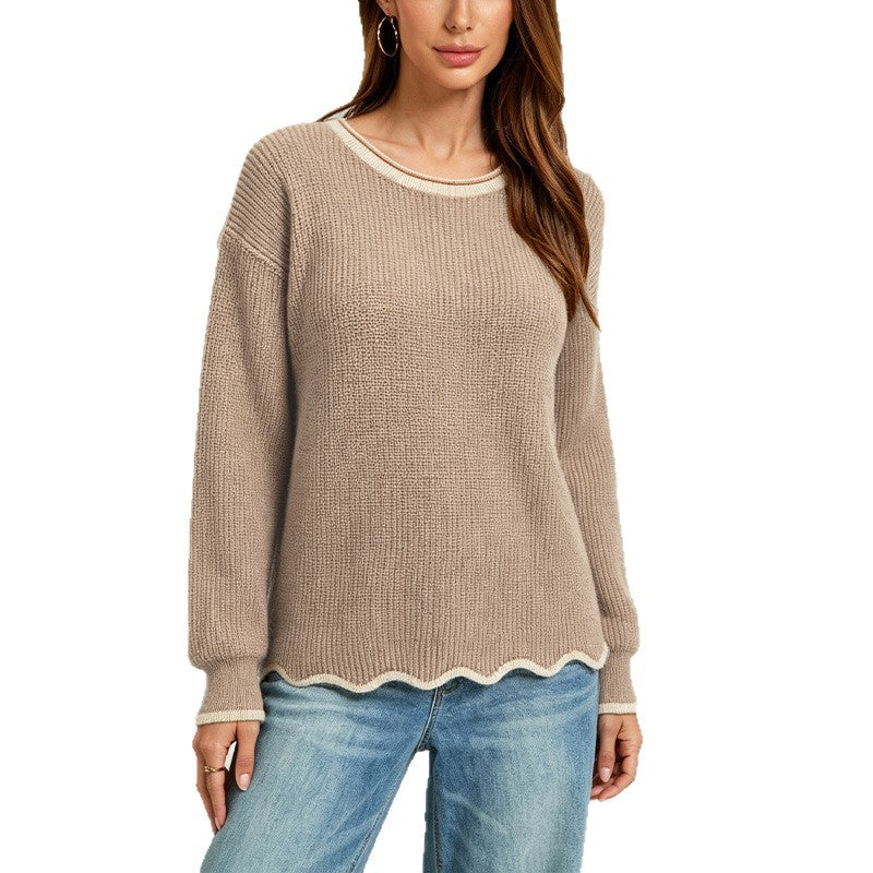 Pull femme ample à col rond en maille - Polyvalent et facile à porter