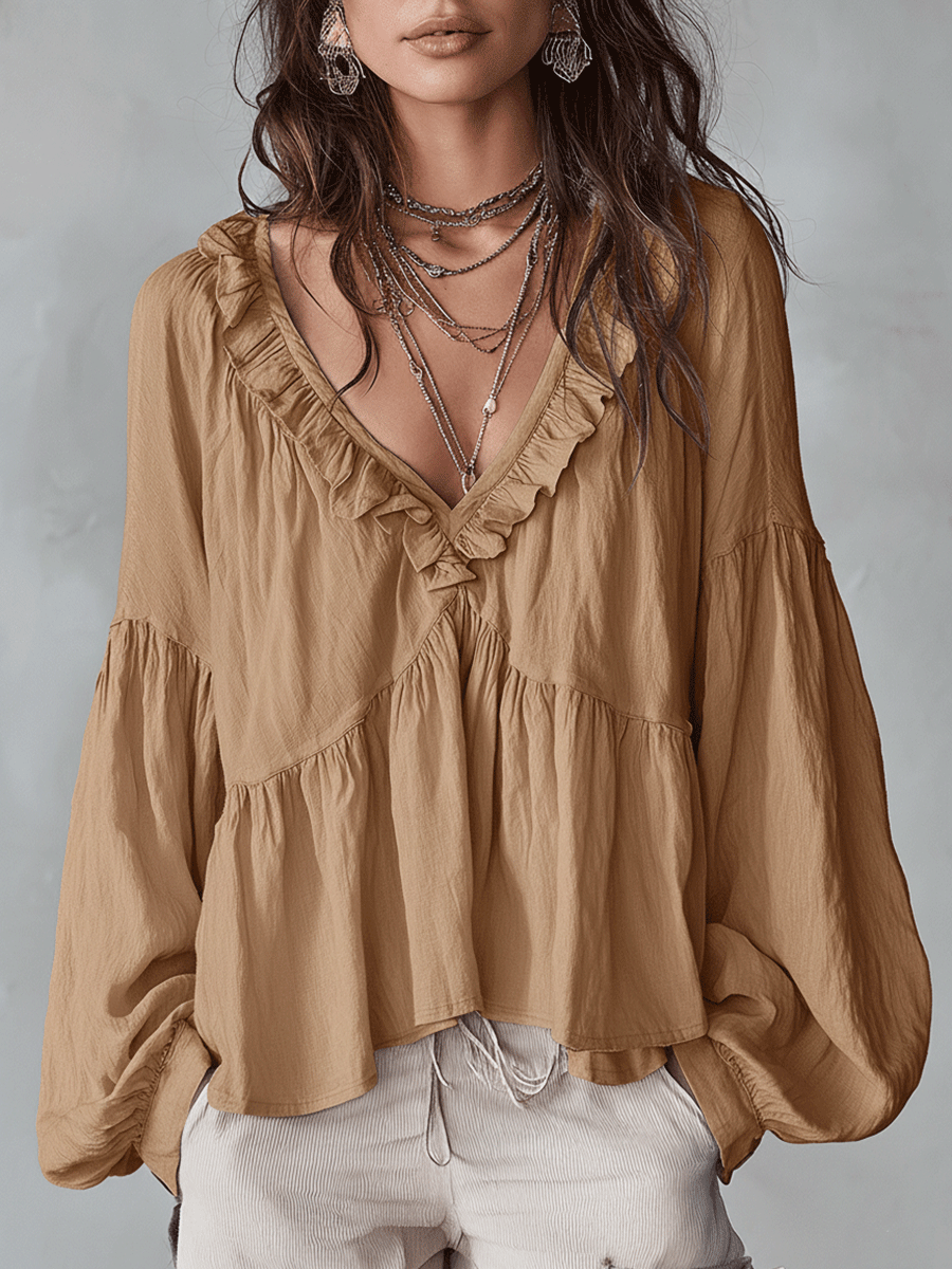 Blusa bohémien da donna con volant – Stile vintage leggero e romantico