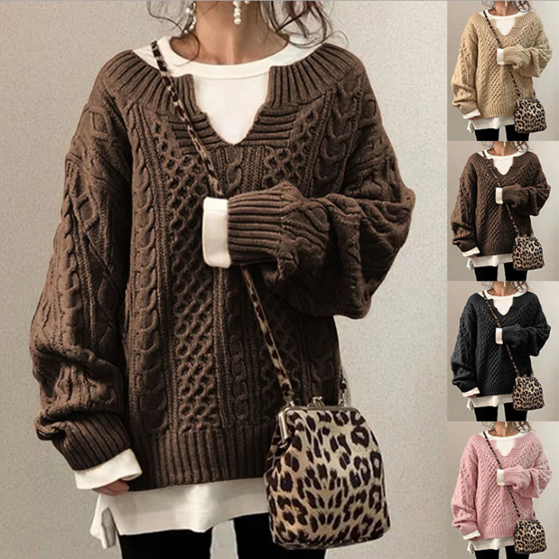 Pull épais pour femme à torsades - Chaud et décontracté