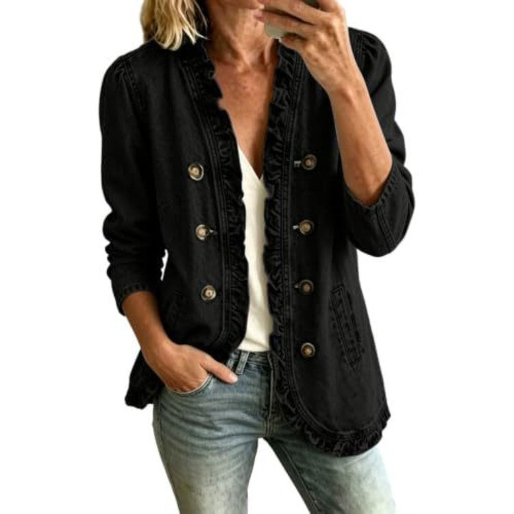 Veste en jean femme avec volant et boutons - Décontractée et originale