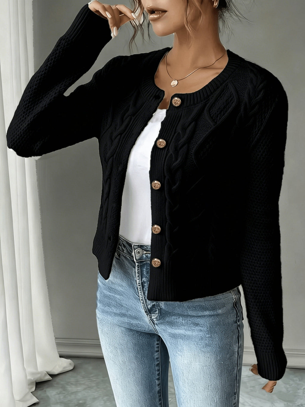 Cardigan pour femme torsadé avec boutons - Élégant et doux