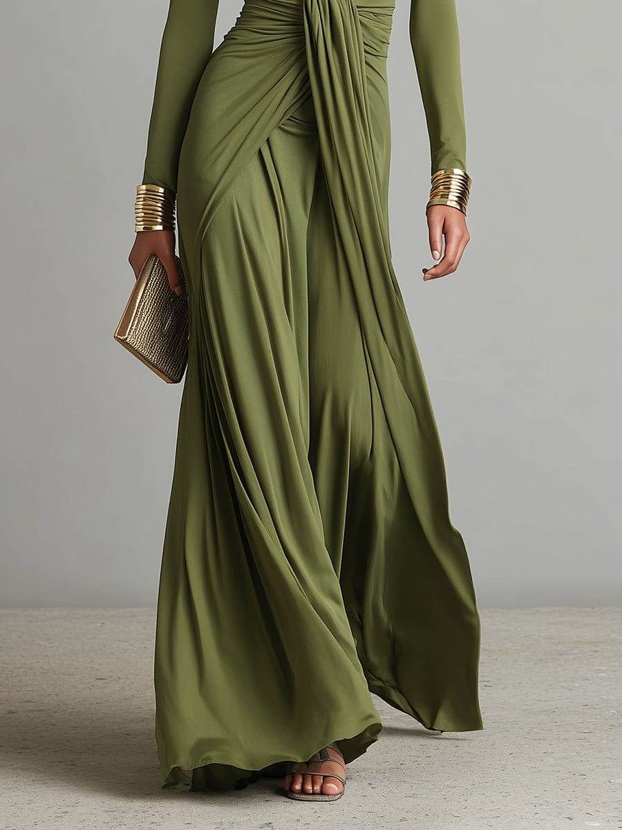 Abito maxi da donna con scollo a V profondo - Elegante e fluido
