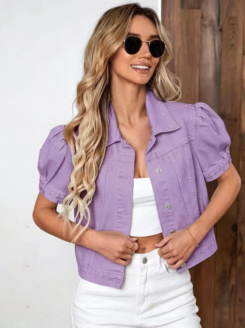 Giacca donna in denim retrò con maniche a sbuffo - Moderna e casual