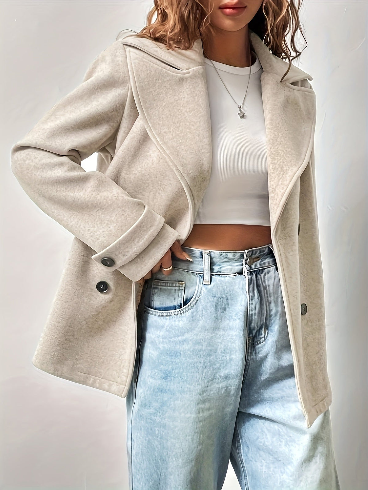 Caban beige donna oversize - Elegante e strutturato