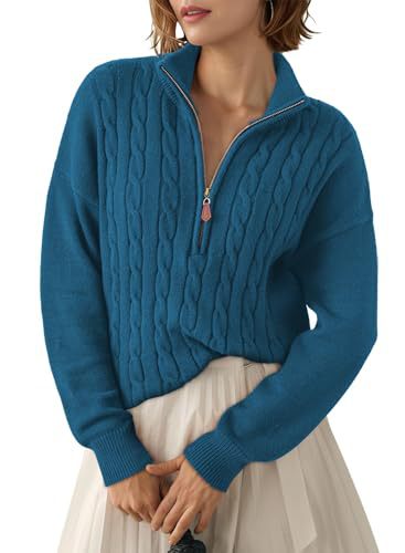 Pull pour femme à demi-zip et col montant - Rétro et confortable
