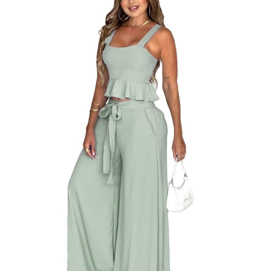 Set donna plissettato con top bustier e pantaloni ampi