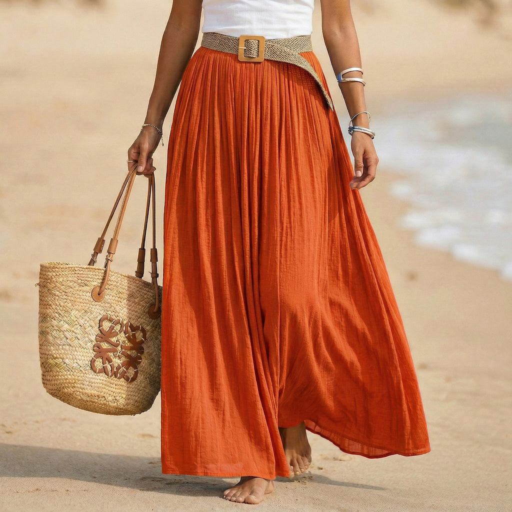Abito maxi donna svasato con vita morbida stile mare