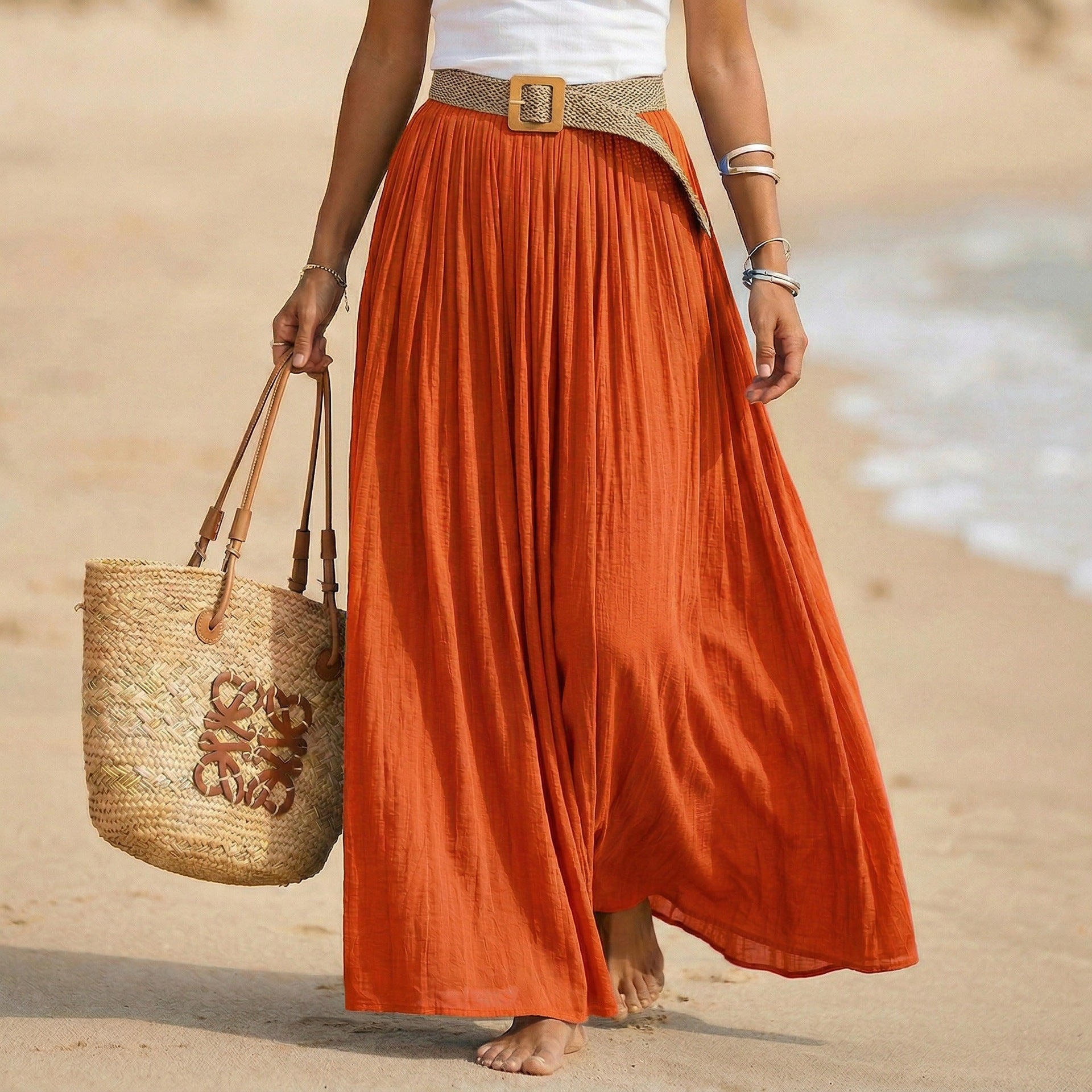 Abito maxi donna svasato con vita morbida stile mare