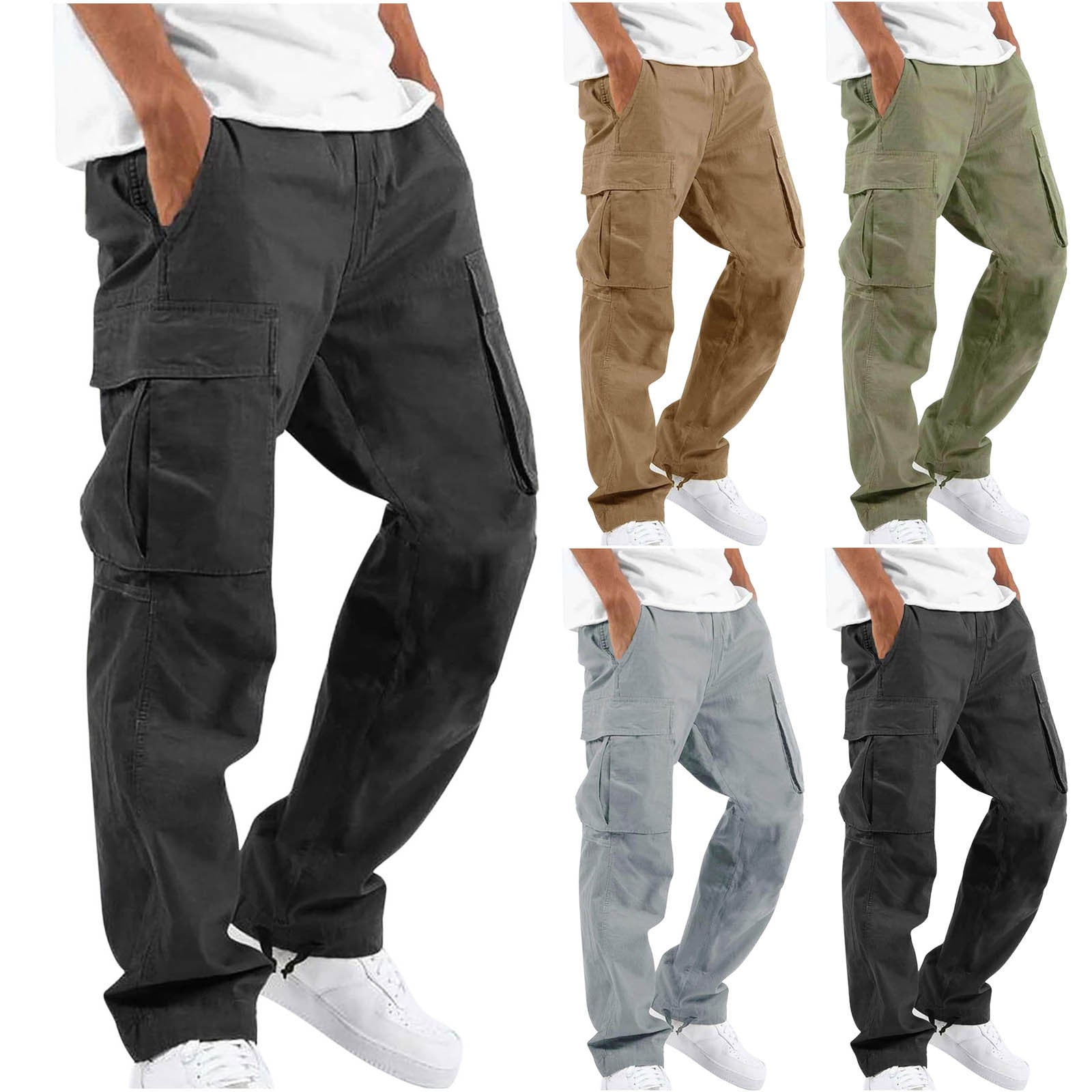 Pantaloni cargo a gamba larga da uomo - Vestibilità rilassata - Pantaloni casual in misto cotone