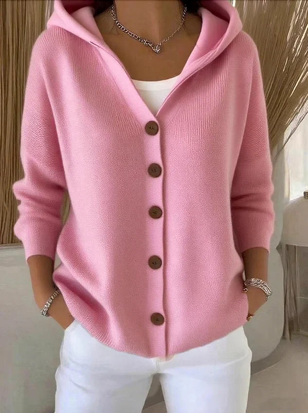 Gilet in maglia con cappuccio da donna – Elegante maglia con bottoni