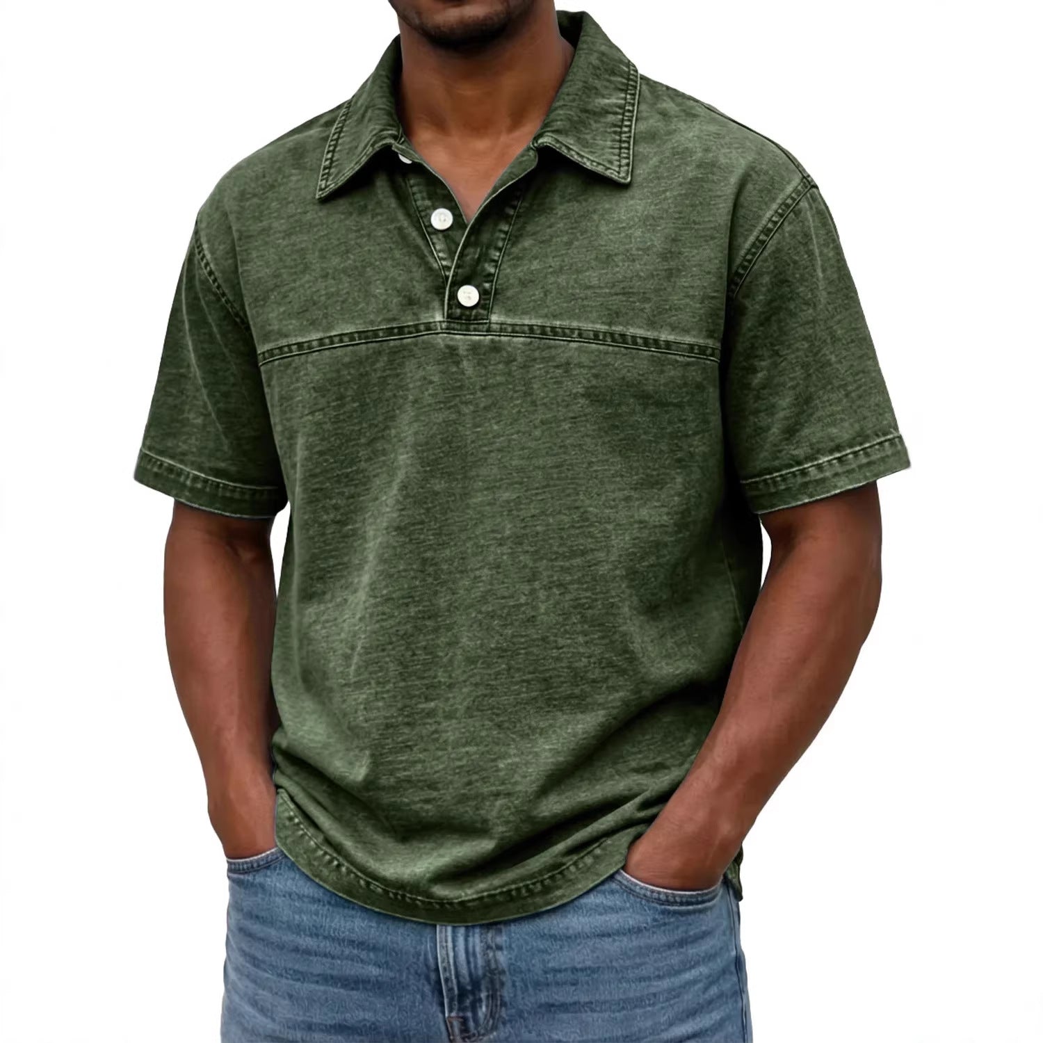 Elegant vintage solid-color polo for men – Short-sleeve knit shirt